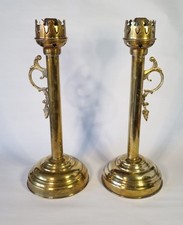 Pair Of Old Gothic Revival/Church Style Candle Stick Holders Ornate Brass Plate