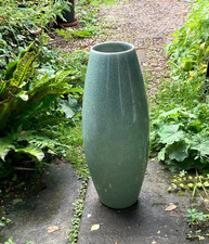 Lg Floor Vase 18" Tall Vtg Ceramic Oriental Crackle Glaze Celadon Grey-Green vgc
