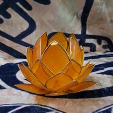 Large Lotus Flower Tealight Candle Holder Natural With Gold Trim 10 x 15cm 