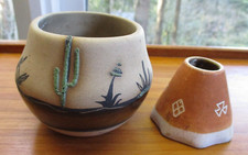 Vtg Navajo Pottery Betty Selby Bowl Dish Vase Sioux TeePee Shape Toothpick Clay