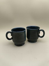 Retro Handmade Rustic Green Stoneware Carmarthen Welsh Pottery Tea Coffee Mugs