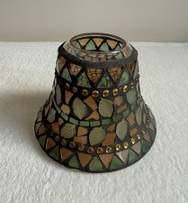 Yankee Candle Jar Lamp Shade Topper Autumn Fall Leaf Glass Mosaic