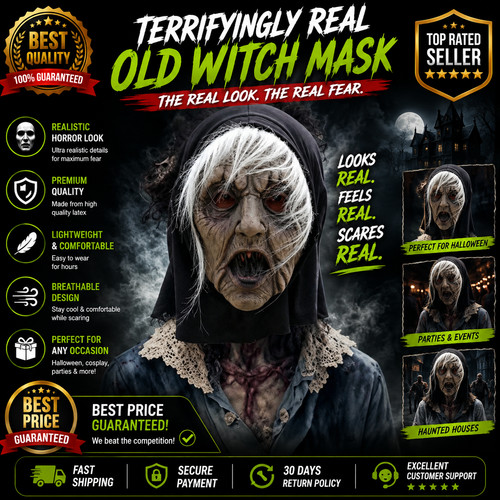 White hair witch mask - white,
