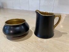 Crown Ducal Black & Gold Jug and Sugar Bowl 