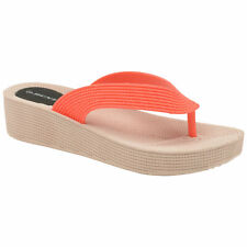 DUNLOP WOMENS FLIP FLOPS PLATFORM WEDGE HEEL SANDALS BEACH POOL TOE POST SHOES