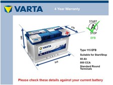 EFB Car Battery fits VW AMAROK POLO CARAVELLE CC 1.0 1.4 2.0 2.0D 2011 on Varta