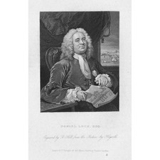 WILLIAM HOGARTH Portrait of Daniel Lock - Antique Print 1833