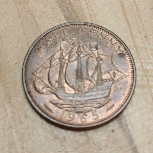 Rare 1965 half penny coin - half,