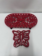 Set of 2 Red Cast Iron Trivets