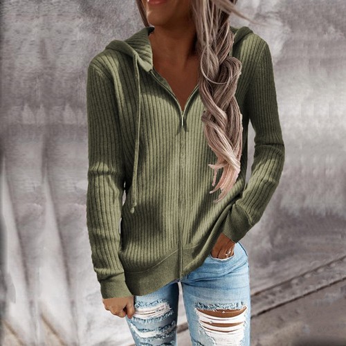 Women ribbed zip - zip, hoodie