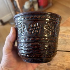 Vintage Dark Brown West German Pottery Planter / Plant Pot - Flowers