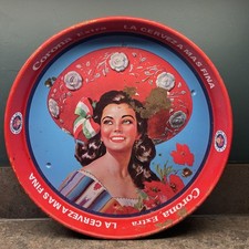 Vintage Corona Extra Victoria Beer Serving Tray Metal Bar Pub Mancave Pinup 13"