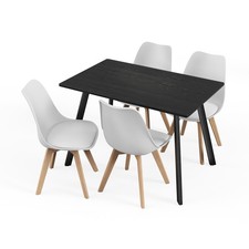 110cm Dining Table & 4 Pcs Tulip Chairs Set Modern Wood Metal Kitchen Furniture