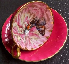 Aynsley Butterfly On Chrisanthemum  Pink  Teacup & Saucer 1950s ... Oban Shape