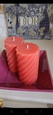 Beautiful Twisted Pillar Candles on Square Pink Dish