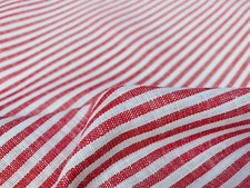 Candy Stripe Linen Fabric Light Cotton Material White Lines 150cm Wide Red
