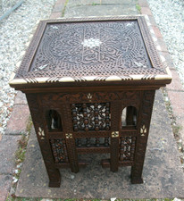 SUPERB  ANTIQUE  ISLAMIC/SYRIAN  WOODEN  CARVED AND INLAID SIDE TABLE