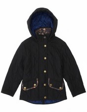 BARBOUR Girls Hooded Quilted Jacket 2-3 Years 2XS Black CU01