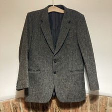 St Michael Harris Tweed Jacket 38S Brown Herringbone Pure Scottish Wool Vintage