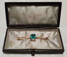 ANTIQUE Victorian 9ct Rose Gold Large Emerald Cut SWISS BLUE TOPAZ Bar Brooch***