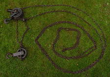 Vintage Heavy Duty Industrial WESTONS PATENT Iron Pulley Wheel with Hook & Chain