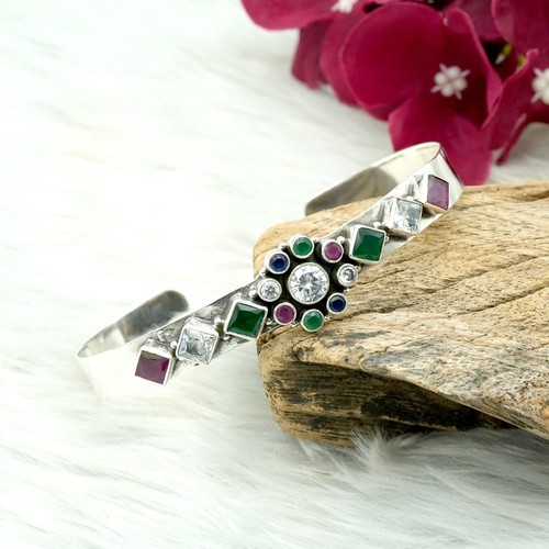 Sterling silver floral bangle - floral,