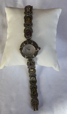 Pretty Marcasite Watch With Gemstones And Mother Of Pearl Face