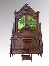 Vintage French Double Bed Frame With Matching Armoire & Pot Cupboard