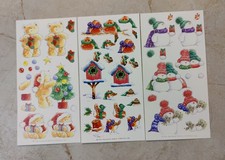 Margaret Sherry Christmas 3D Decoupage Sheets x 3 Teddy Bear Robins Snowmen New