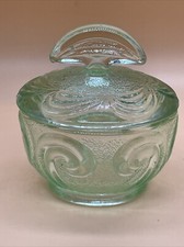 Vintage Green Glass Powder Pot