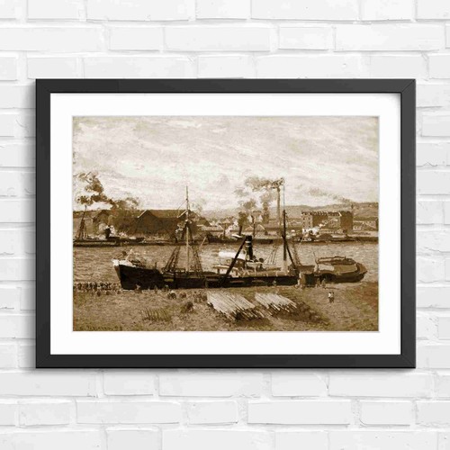 Industrial harbor barges - barges, smoke