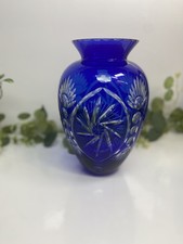 Vintage Bohemian Glass Cobalt blue Cut to Clear Crystal pin wheel design 