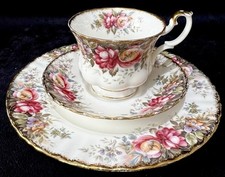 Royal Albert Bone China “Autumn Roses” Vintage Tea Cup Saucer & Plate Trio 1981