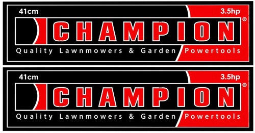 Champion lawnmower stickers - champion, x2