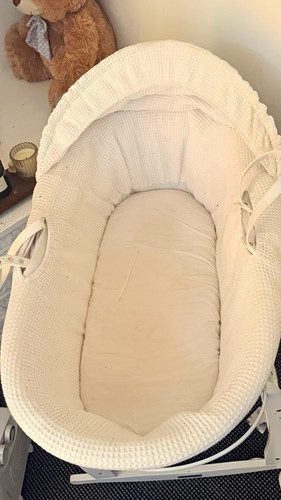 White wicker oval moses basket - wicker,