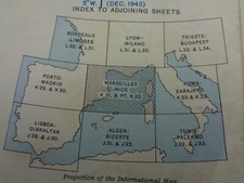 WW2 RAF map of the MEDITERRANEAN with FLIGHTPATH MARKINGS (CORSICA & SARDINIA)
