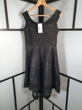 QUIZ Black Glitter Bardot Dip Hem Party Dress UK 12 New
