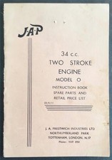 J.A.P 34cc TWO STROKE ENGINE Instruction Book Spare Parts List Undated MODEL O