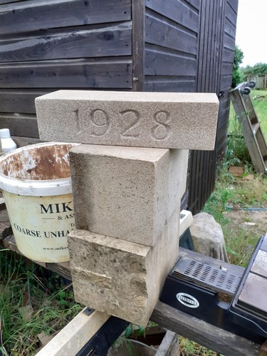 Hand carved date - carved, stone,