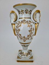Limoge LE TELLEC Paris Empire Style Swan Handle Richly Gilded Bolted Urn Vase