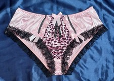 Luxury Leopard Satin Vintage Style Lace Briefs CD TV Panties Knickers 2XL 20