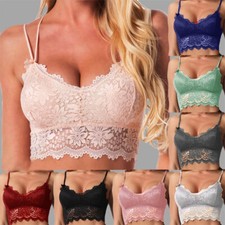 Women Lace Floral Padded Bustier Crop Top Cami Vest Tank Bralette Bralet Bras