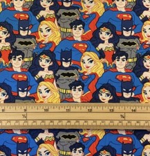 Fat Quarter Young Cartoon DC Superhero's Stacked 100% Cotton Quilting Fabric