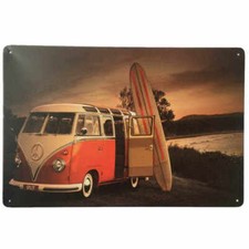 VW Combi Tin Sign Red Surfing