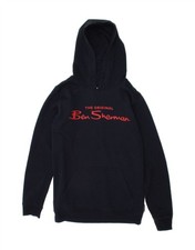 BEN SHERMAN Boys Graphic Hoodie Jumper 12-13 Years Navy Blue Cotton CJ26