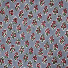 Indian Hand Block Print Grey Red Floral Print 100% Cotton Women Dress Fabric
