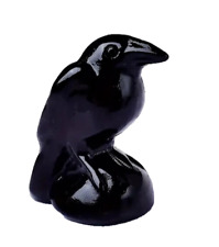 BLACK OBSIDIAN CROW RAVEN CARVING NATURAL ROCK CRYSTAL MINIATURE FIGURINE