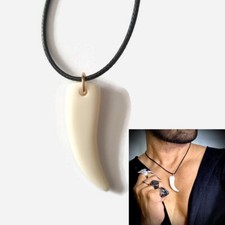 MEN WOMEN NECKLACE BLACK CORD WOLF TOOTH FANG TUSK IVORY COLOR JEWELLERY UK