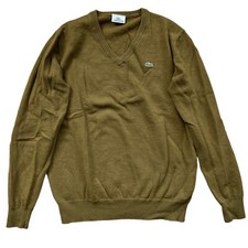 Lacoste Jumper Knit V Neck Pull Over Sweatshirt, Khaki Green Men’s XS