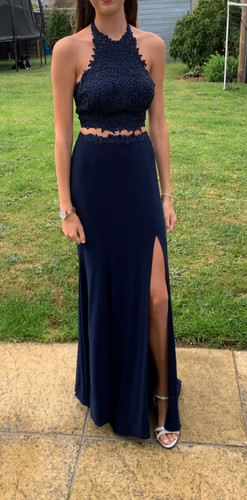 Navy prom dress from - , mascara